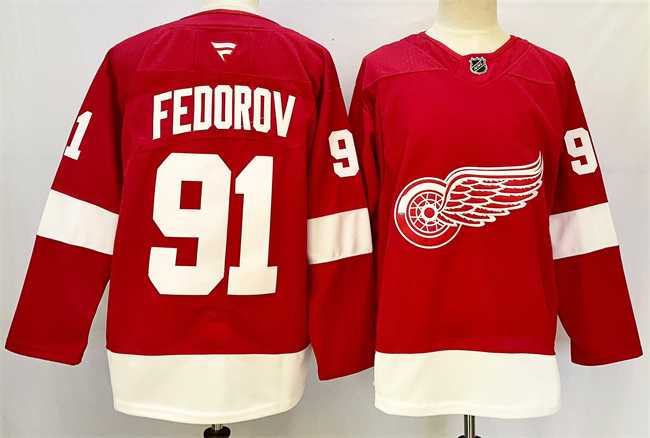 Men%27s Detroit Red Wings #91 Sergei Fedorov Red 2024-25 Home Stitched Jersey